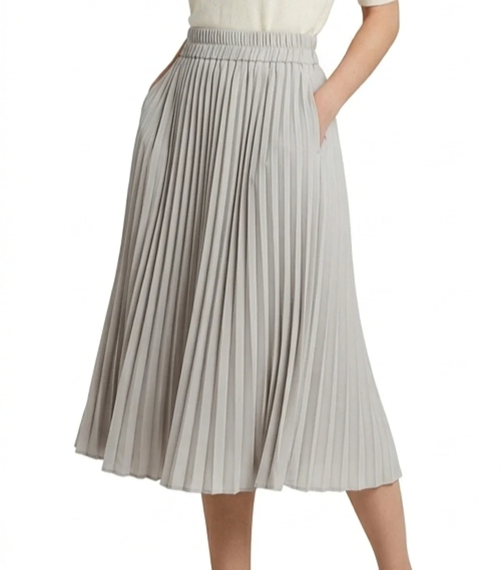 Urban Coco Pleated Midi Skirt Gray Large L Elastic Waist Accordium A-Line Pocket
